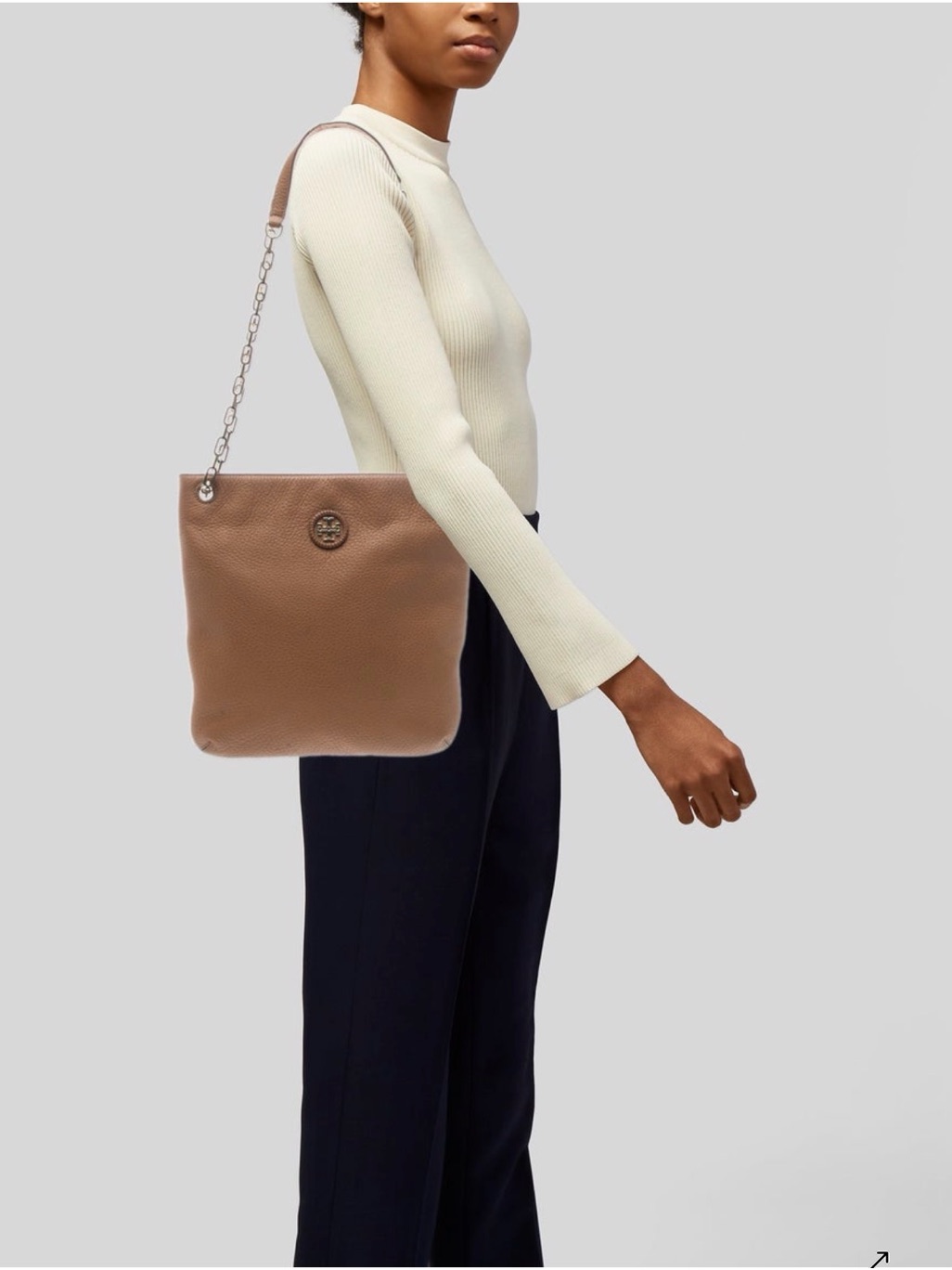 Tory Burch Marsden Swingpack Or Crossbody Beige Leather Bag With Chain Strap